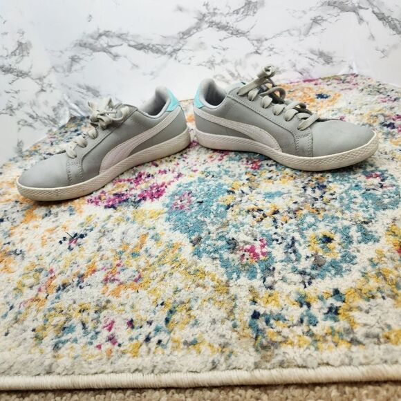 Puma Gray & Teal Leather Casual Lace Up Sneaker Size 6 - Picture 3 of 10